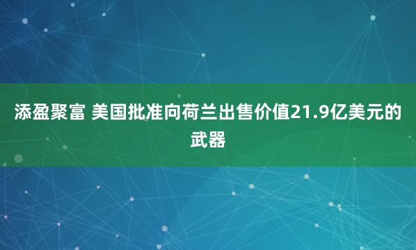 添盈聚富 美国批准向荷兰出售价值21.9亿美元的武器